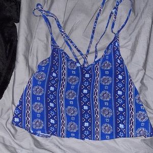 Blue and white cute loose crop top